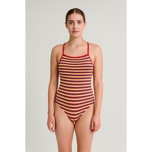 Madewell Ribbed Rainbow Stripe Bodysuit Spaghetti Straps, Thong Style,Size Small